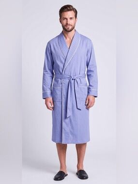 Nautica Blue Herringbone 100% Cotton Lightweight Robe, Size L/XL